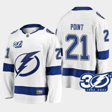 Tampa Bay Lightning Brayden Point 1992-2022 30th Anniversary White #21 Jersey Away