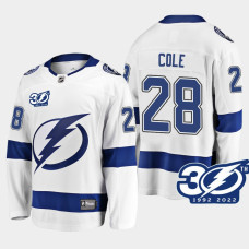 Tampa Bay Lightning Ian Cole 1992-2022 30th Anniversary White #28 Jersey Away