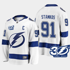 Tampa Bay Lightning Steven Stamkos 1992-2022 30th Anniversary White #91 Jersey Away