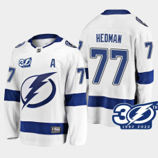 Tampa Bay Lightning Victor Hedman 1992-2022 30th Anniversary White #77 Jersey Away