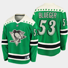 Men's Pittsburgh Penguins Teddy Blueger #53 2021 St. Patrick's Day Green Jersey