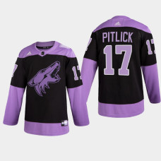 Arizona Coyotes Tyler Pitlick 2021 Hockey Fights Cancer Night Purple Jersey