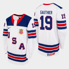 Cutter Gauthier 2022 IIHF WJC USA Jersey White #19 Uniform