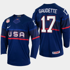 Adam Gaudette 2022 IIHF World Championship USA Hockey Jersey Navy #17 Uniform