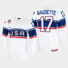 USA #17 Adam Gaudette 2022 IIHF World Championship White Home Jersey