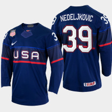 Alex Nedeljkovic 2022 IIHF World Championship USA Hockey Jersey Navy #39 Uniform