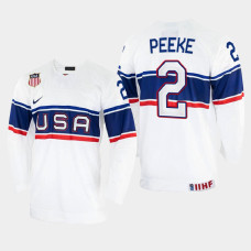 USA #2 Andrew Peeke 2022 IIHF World Championship White Home Jersey