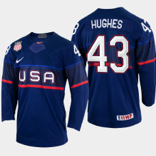 Luke Hughes 2022 IIHF World Championship USA Hockey Jersey Navy #43 Uniform