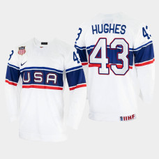 Luke Hughes 2022 IIHF World Championship USA Hockey Jersey White #43 Uniform