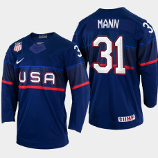 Strauss Mann 2022 IIHF World Championship USA Hockey Jersey Navy #31 Uniform