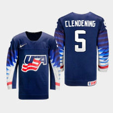 Men's USA Team Adam Clendening #5 2021 IIHF World Championship Away Navy Jersey