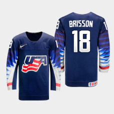 Men USA Team Brendan Brisson #18 2021 IIHF World Junior Championship Away Navy Jersey