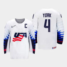 Men USA Team Cameron York #4 2021 IIHF World Junior Championship Home White Jersey