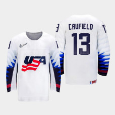 Men USA Team Cole Caufield #13 2021 IIHF World Junior Championship Home White Jersey