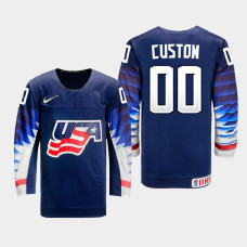 Men's USA Team Custom #00 2021 IIHF U18 World Championship Away Navy Jersey