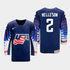 Men USA Team Drew Helleson #2 2021 IIHF World Junior Championship Away Navy Jersey