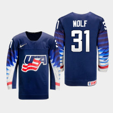 Men USA Team Dustin Wolf #31 2021 IIHF World Junior Championship Away Navy Jersey