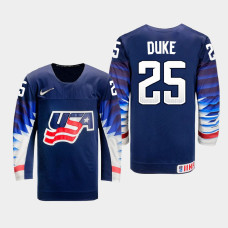 Men's USA Team Dylan Duke #25 2021 IIHF U18 World Championship Away Navy Jersey