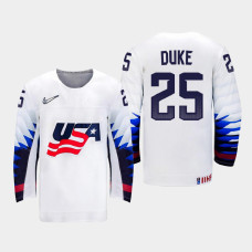 Men's USA Team Dylan Duke #25 2021 IIHF U18 World Championship Home White Jersey