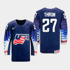 Men USA Team Henry Thrun #27 2021 IIHF World Junior Championship Away Navy Jersey