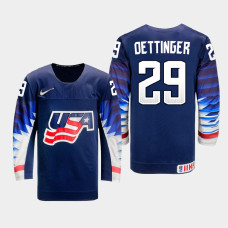 Men's USA Team Jake Oettinger #29 2021 IIHF World Championship Away Navy Jersey