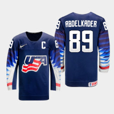 Men's USA Team Justin Abdelkader #89 2021 IIHF World Championship Away Navy Jersey