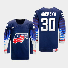 Men's USA Team Kaidan Mbereko #30 2021 IIHF U18 World Championship Away Navy Jersey