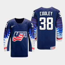 Men's USA Team Logan Cooley #38 2021 IIHF U18 World Championship Away Navy Jersey