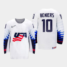 Men USA Team Matthew Beniers #10 2021 IIHF World Junior Championship Home White Jersey