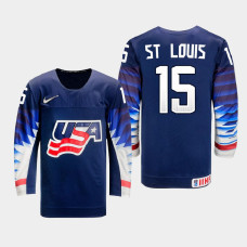 Men's USA Team Ryan St. Louis #15 2021 IIHF U18 World Championship Away Navy Jersey