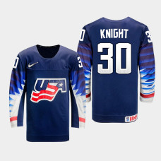 Men USA Team Spencer Knight #30 2021 IIHF World Junior Championship Away Navy Jersey