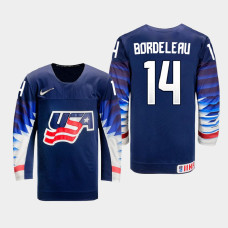 Men USA Team Thomas Bordeleau #14 2021 IIHF World Junior Championship Away Navy Jersey