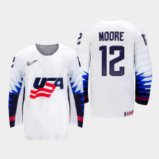 Men's USA Team Trevor Moore #12 2021 IIHF World Championship Home White Jersey