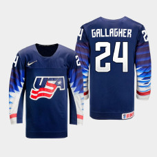 Men's USA Team Ty Gallagher #24 2021 IIHF U18 World Championship Away Navy Jersey