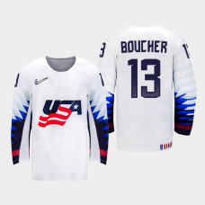 Men's USA Team Tyler Boucher #13 2021 IIHF U18 World Championship Home White Jersey