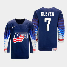 Men USA Team Tyler Kleven #7 2021 IIHF World Junior Championship Away Navy Jersey