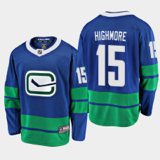 Men's Vancouver Canucks Matthew Highmore #15 Alternate 2021 Blue Jersey