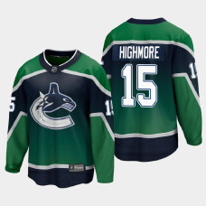 Men's Vancouver Canucks Matthew Highmore #15 Reverse Retro 2021 Green Jersey