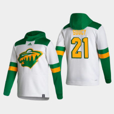 Men's Minnesota Wild Carson Soucy #21 2021 Reverse Retro Authentic Pullover Special Edition White Hoodie