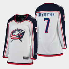 Women Columbus Blue Jackets Gavin Bayreuther #7 2021 Away White Jersey