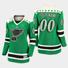 Women St. Louis Blues Custom 2021 St. Patrick's Day Jersey - Green