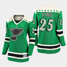 Women St. Louis Blues Jordan Kyrou 2021 St. Patrick's Day Jersey - Green