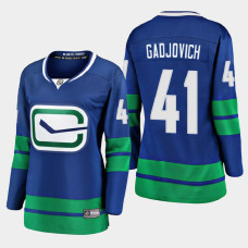 Women Vancouver Canucks Jonah Gadjovich #41 2021 Alternate Blue Jersey