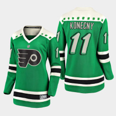 Women Philadelphia Flyers Travis Konecny 2021 St. Patrick's Day Jersey - Green