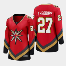 Women Vegas Golden Knights Shea Theodore #27 Special Edition Red Jersey With 2023 Stanley Cup Patch