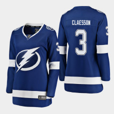 Women Tampa Bay Lightning Fredrik Claesson #3 2021 Home Blue Jersey