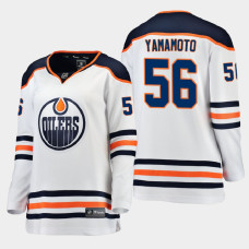 Women Edmonton Oilers Kailer Yamamoto #56 2021 Away White Jersey