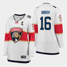 Women Florida Panthers Aleksander Barkov #16 Away White Jersey With 2023 Stanley Cup Patch