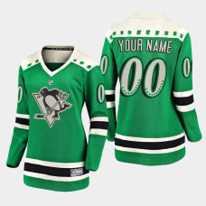 Women Pittsburgh Penguins Custom 2021 St. Patrick's Day Jersey - Green