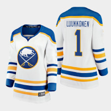 Women Buffalo Sabres Ukko-Pekka Luukkonen #1 2021 Away White Jersey